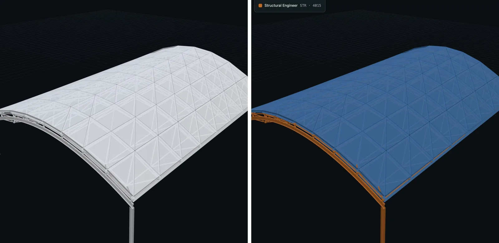 The space truss model in the BIMBrain IFC viewer